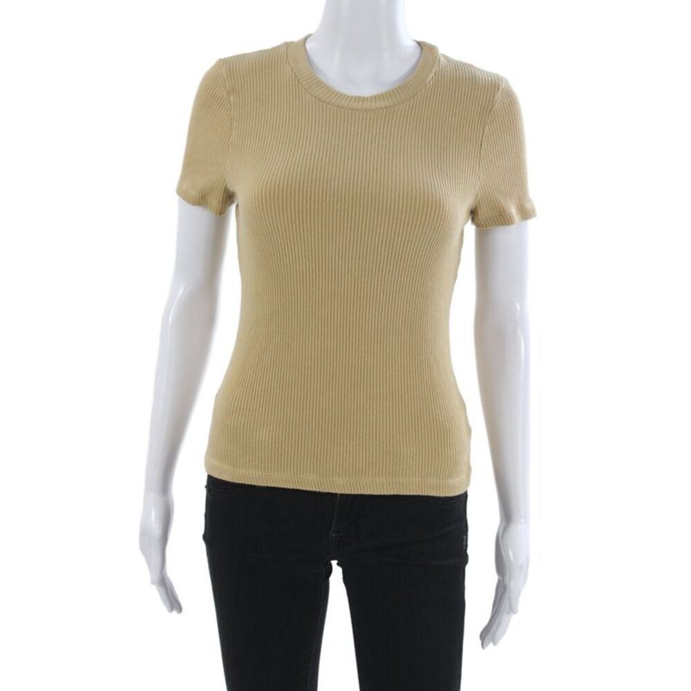 Lacausa Womens Basic Beige Short Sleeve Round Neck T-Shirt Size XS